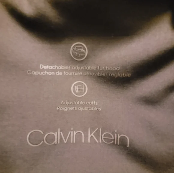 Calvin Klein Pea Coat w/ Detachable Fur Hood GREY & Black Accents - Picture 4 of 5